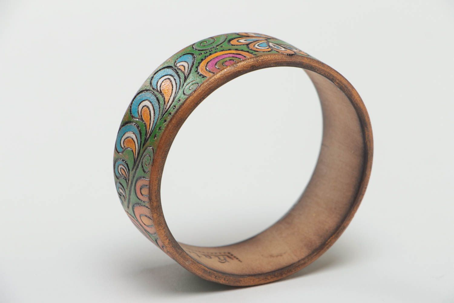 Bracelet en bois femme Bijou fait main peint à l'acrylique Cadeau pour femme photo 6