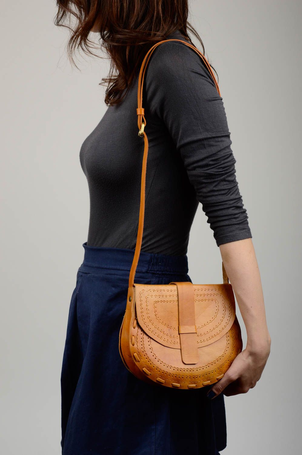 Shoulder bag handmade leather purse brown ladys bag laconic purse nice gift photo 2