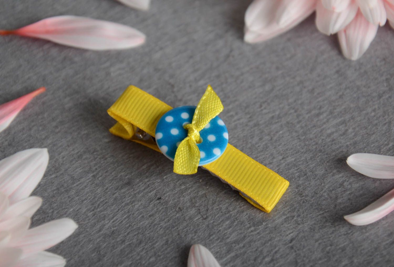 Beautiful bright handmade hairpin made of rep ribbon designer barrette for baby photo 1