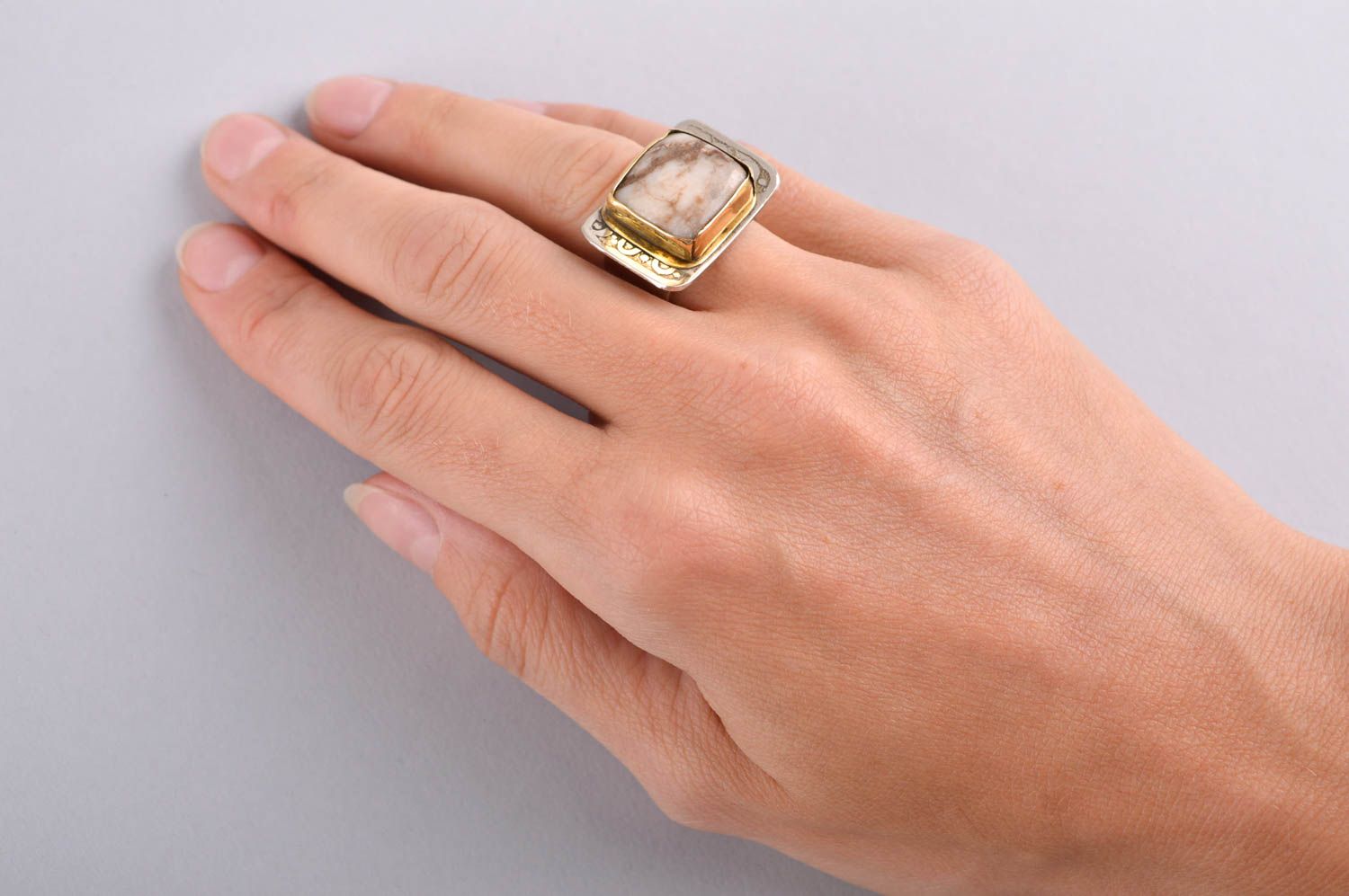 Ring für Damen handmade Schmuck Neusilber und Messing Ring Accessoire für Frauen foto 5