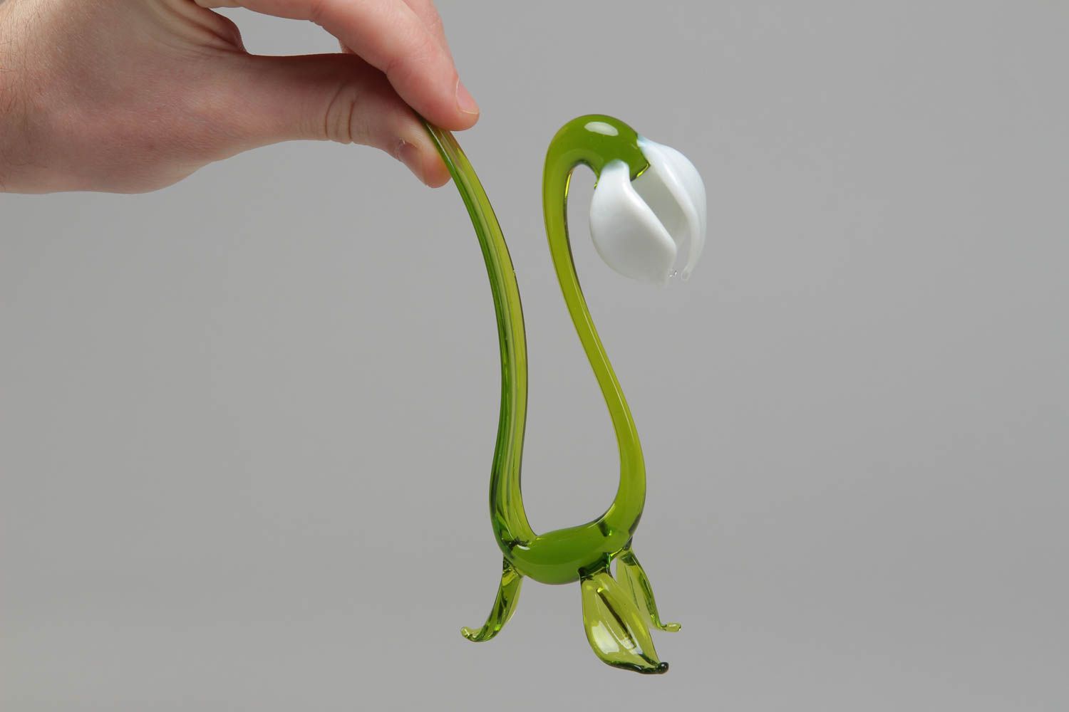Figurine miniature en verre lampwork en forme de fleur perce-neige faite main photo 4
