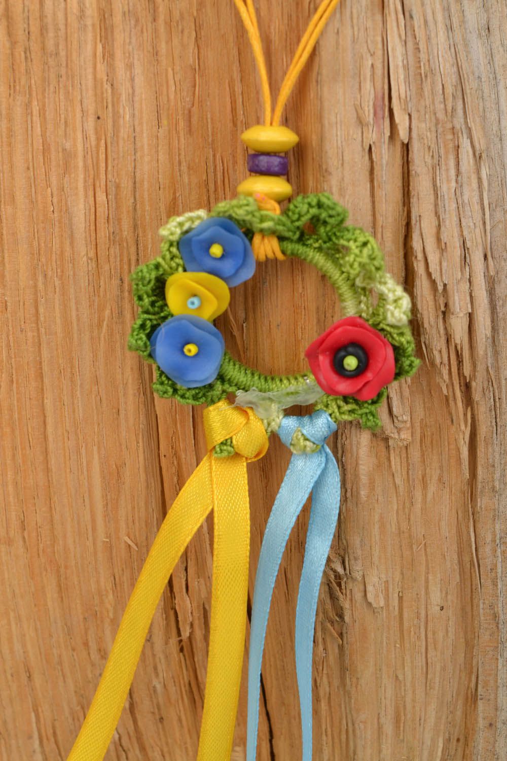 Porte-clefs Couronne de fleurs en coton fait main photo 1