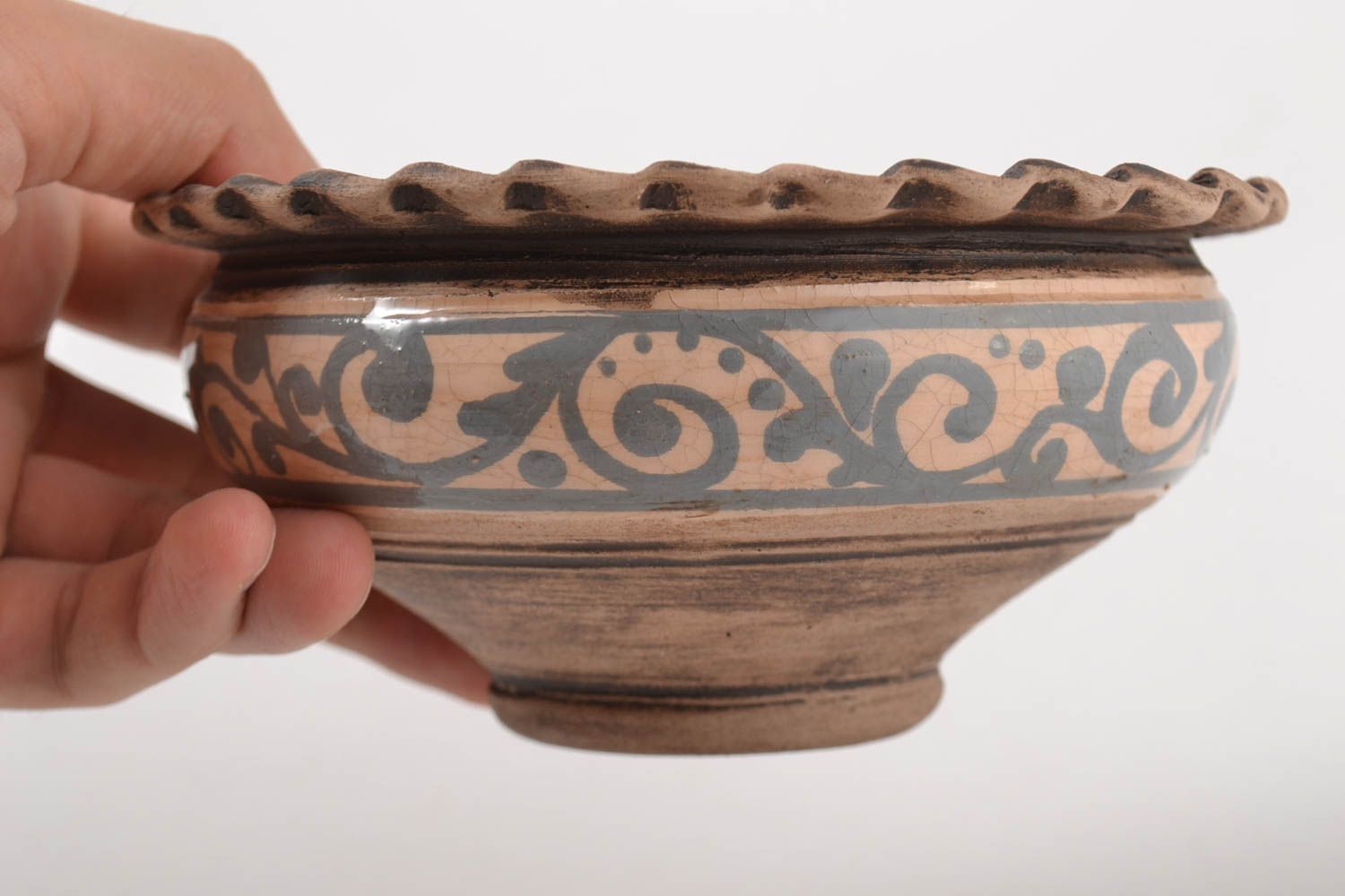 Керамическая миска ручной работы глиняная миска бежевая глиняная посуда 500 мл фото 2