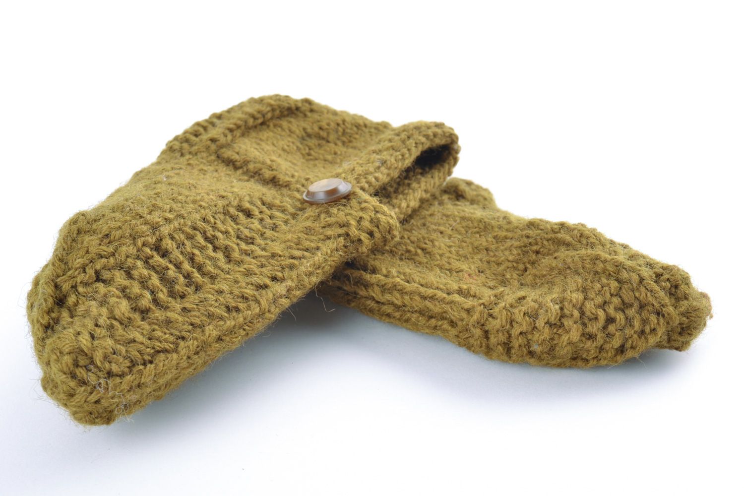 Handmade warm knitted half-woolen men's slippers of olive color 40 size photo 5