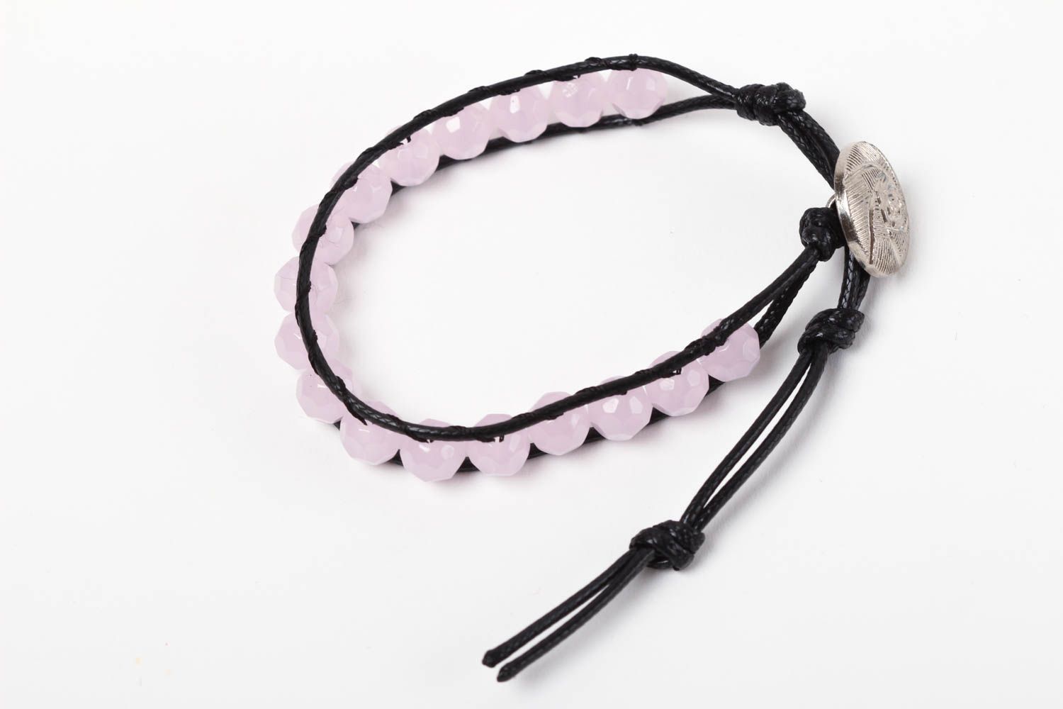 Handmade bracelet with natural stones woven pink quartz bracelet fashion jewelry photo 2