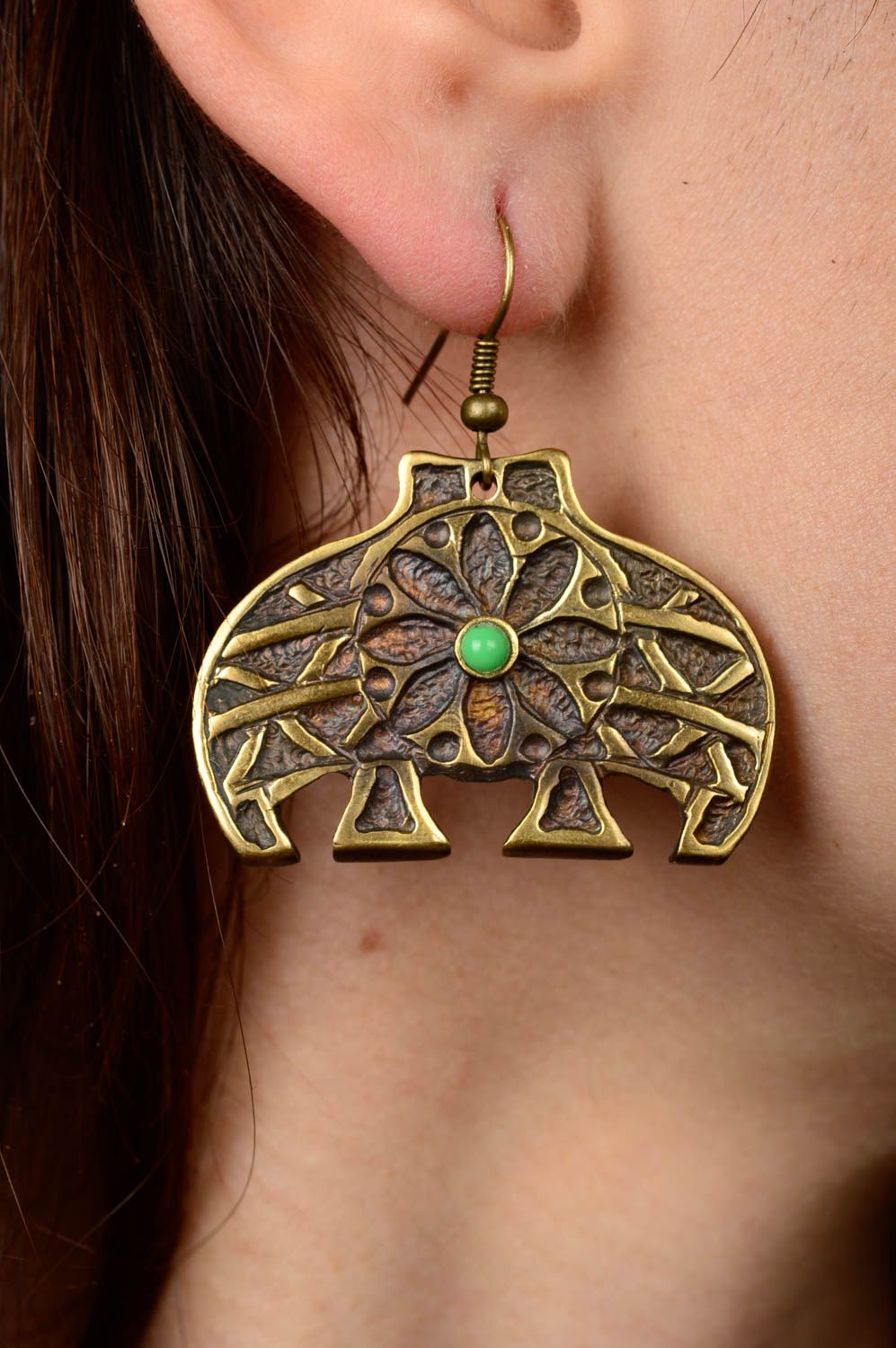 Metall Ohrringe handgemacht ausgefallener Ohrschmuck Bronze Schmuck zierlich foto 2