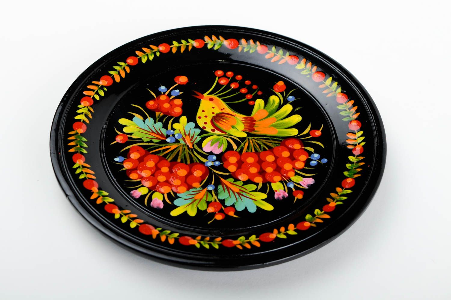 Декор на стену ручной работы декоративная тарелка с птичкой расписная посуда фото 3