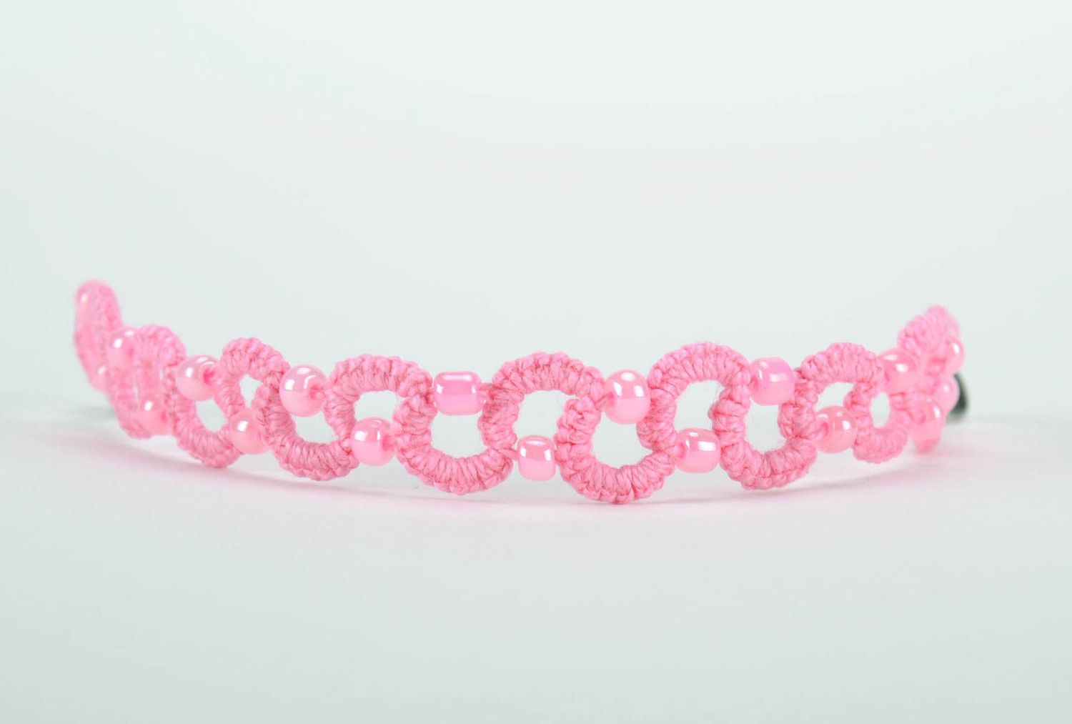 Bracelet braided from thread pink photo 4
