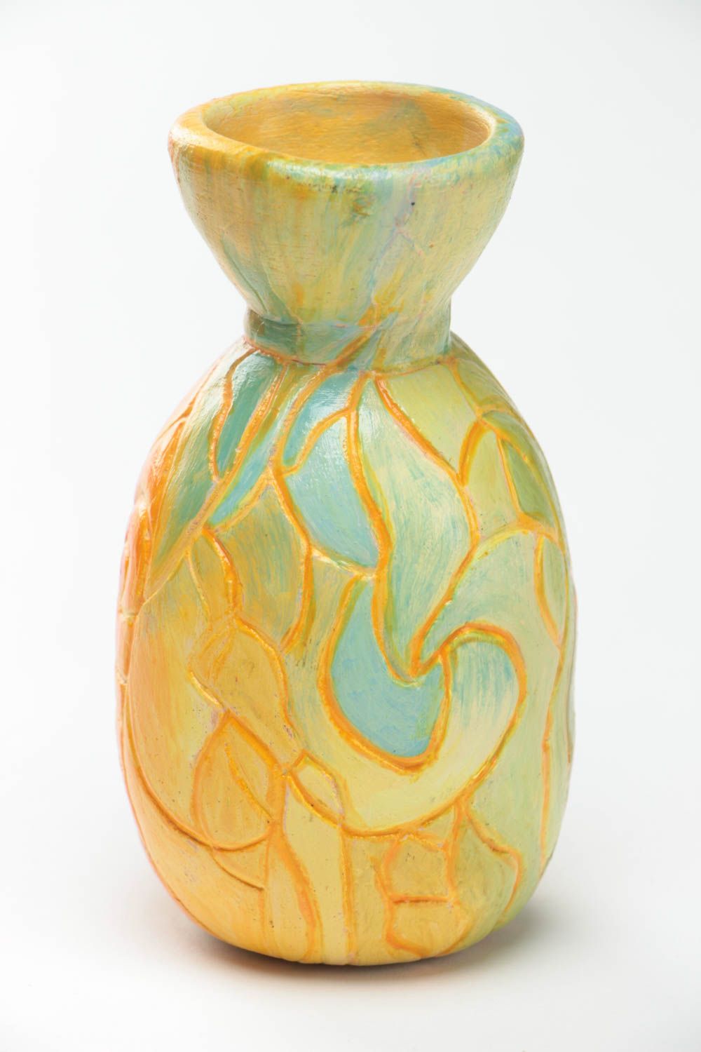 Декоративная ваза в этно стиле маленькая из белой глины расписанная хэнд мейд фото 2