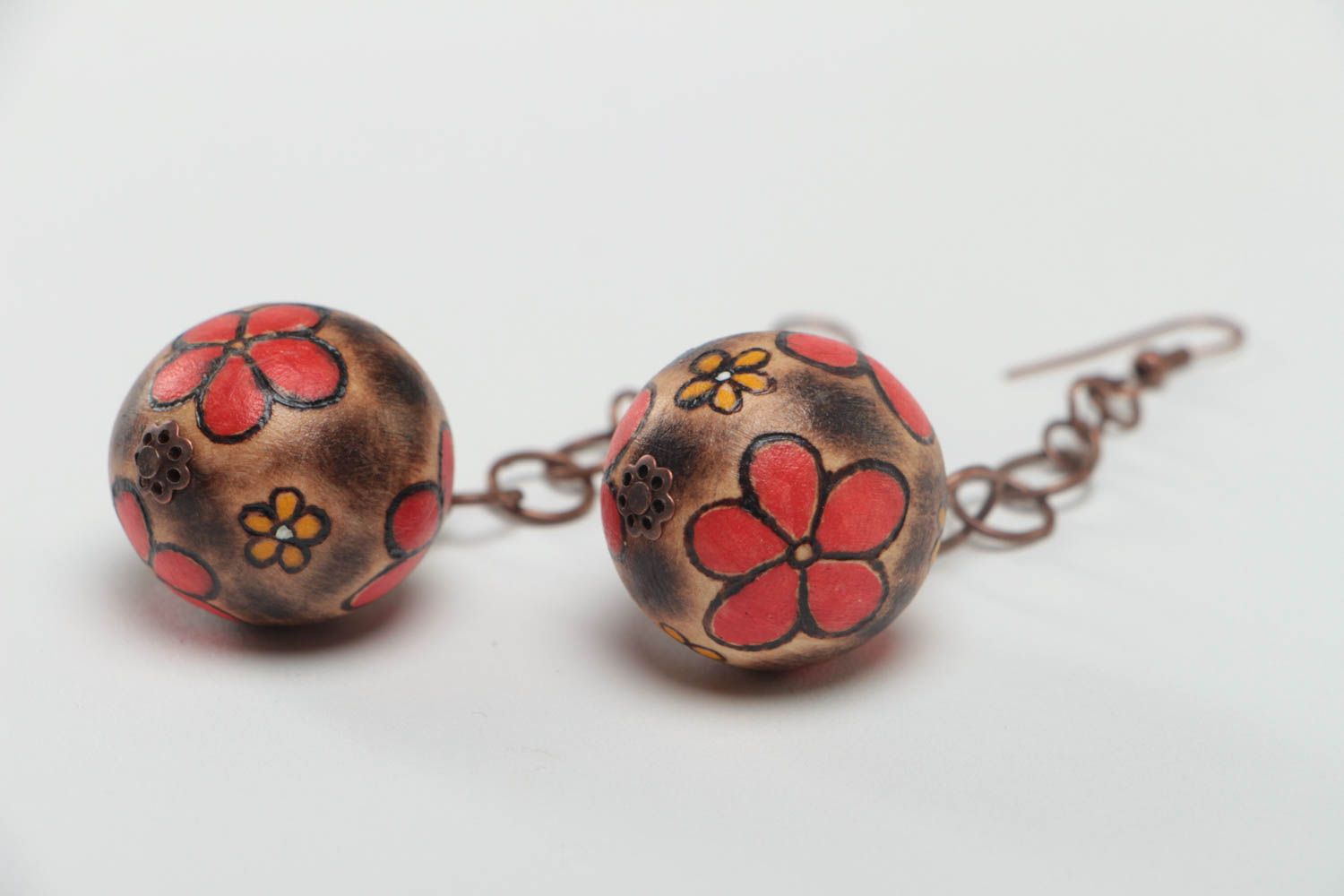 Handcrafted jewelry wooden earrings ball earrings designer accessories photo 3
