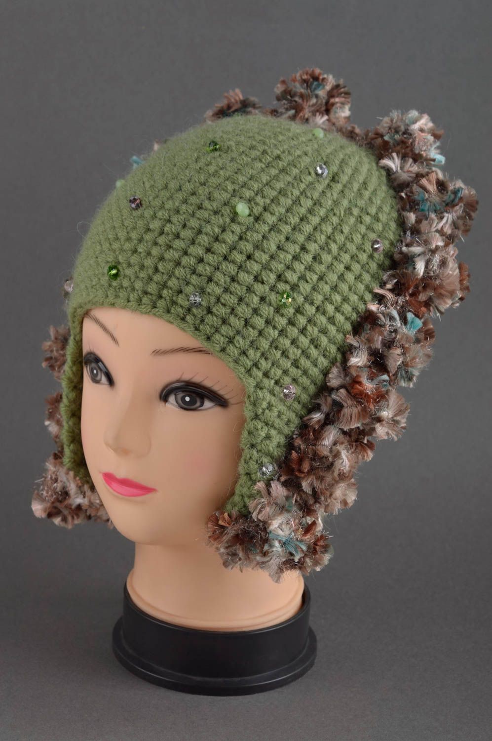 Chapeau cache oreille fait main Bonnet tricoté d'hiver Vêtement pour femme photo 1