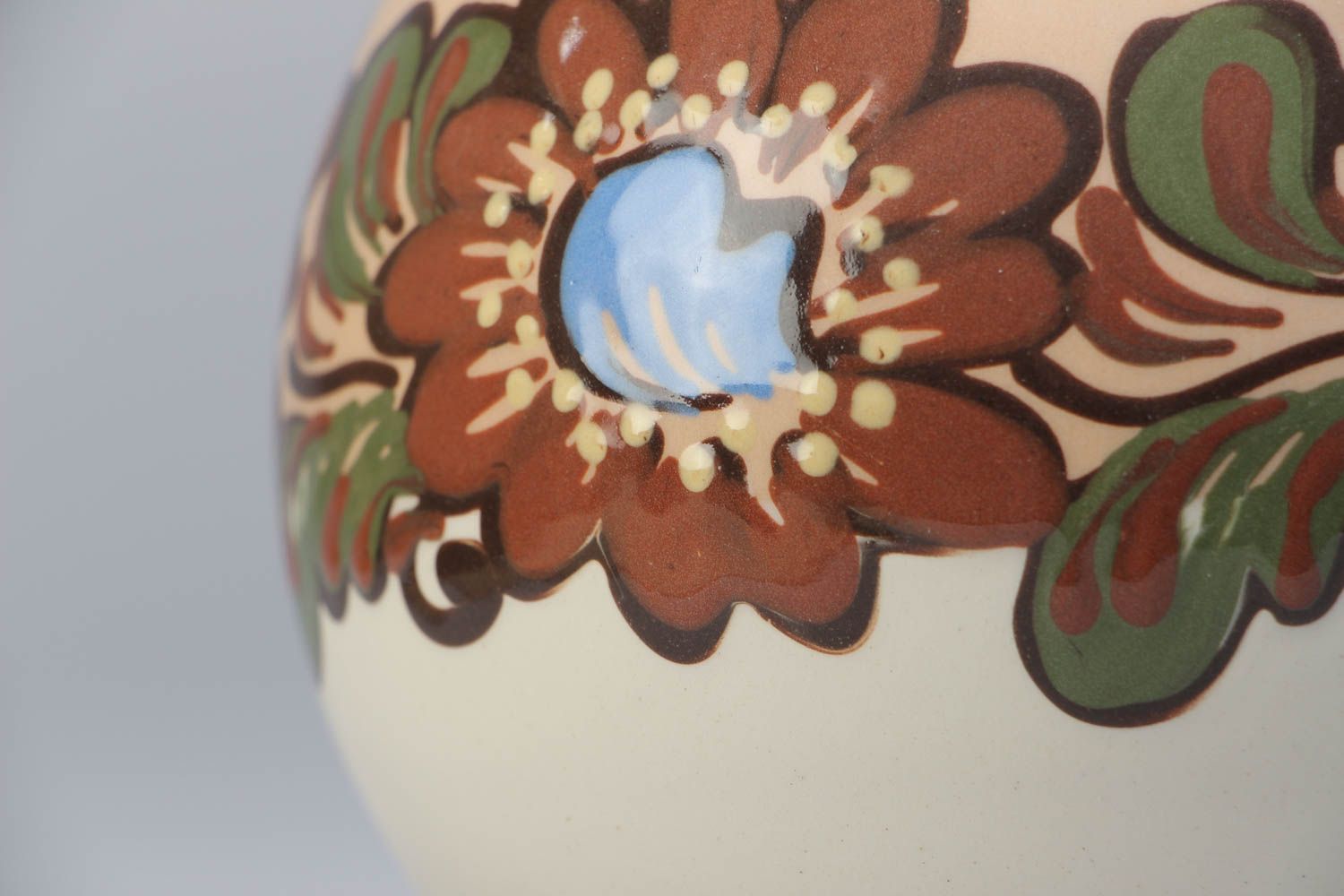Cruche en céramique belle avec anse 2 litres beige à motif floral faite main  photo 3