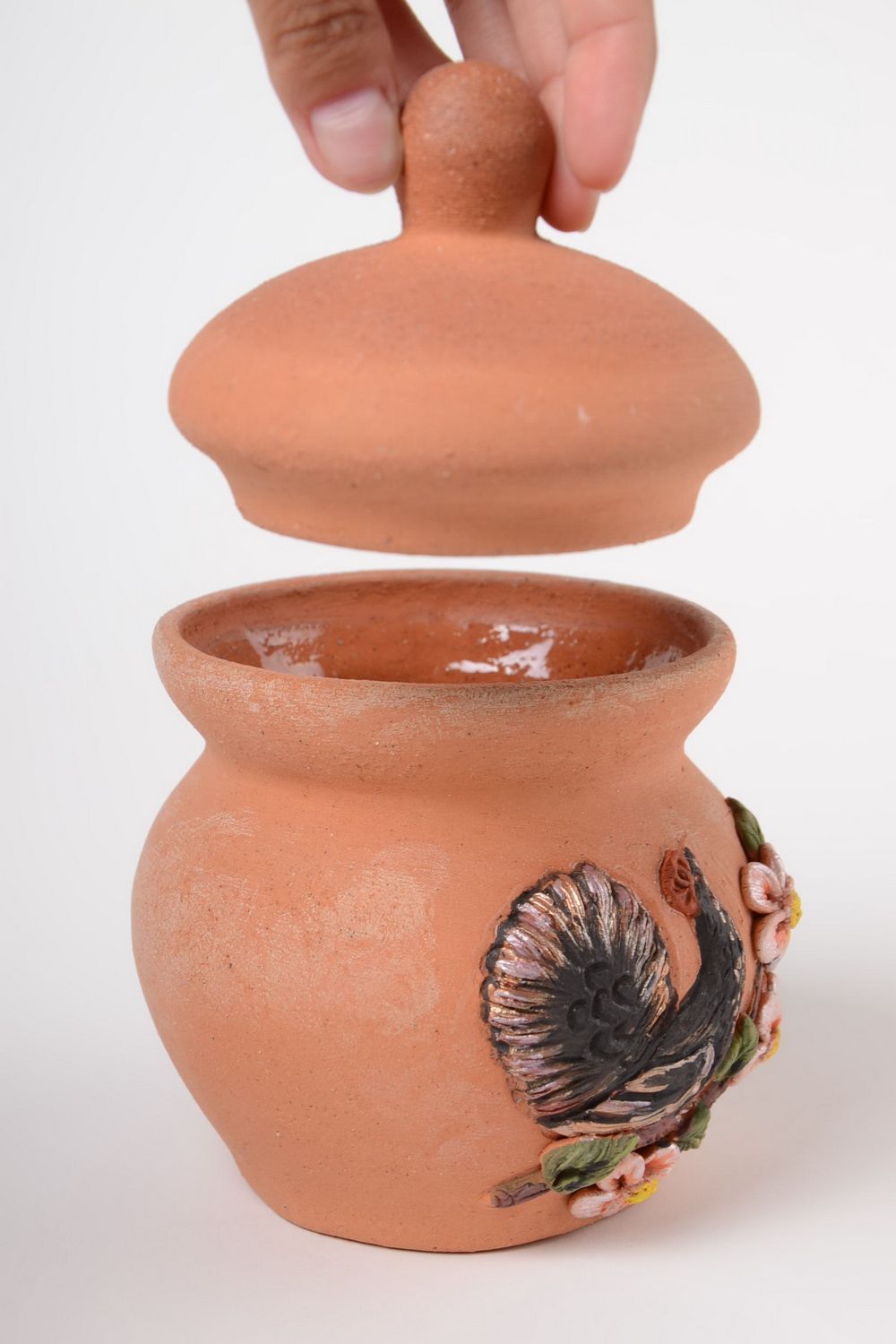 Unusual handmade painted ceramic sugar bowl beautiful clay pot with lid 500 ml photo 5