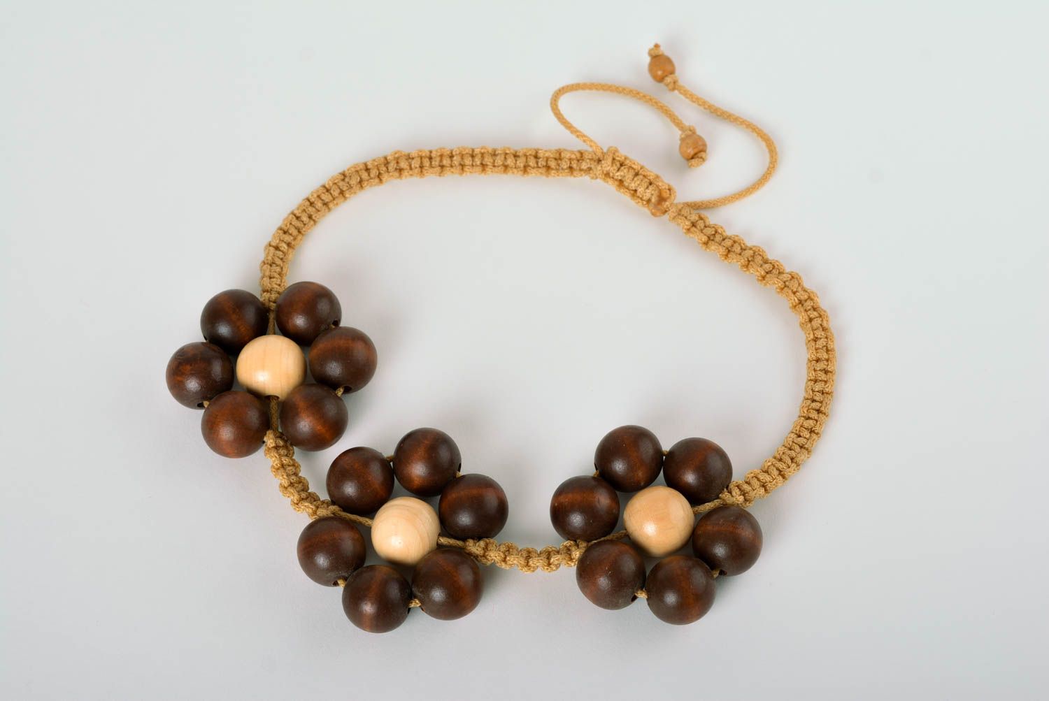 Collier floral Bijou fait main perles de bois macramé Cadeau pour femme photo 1