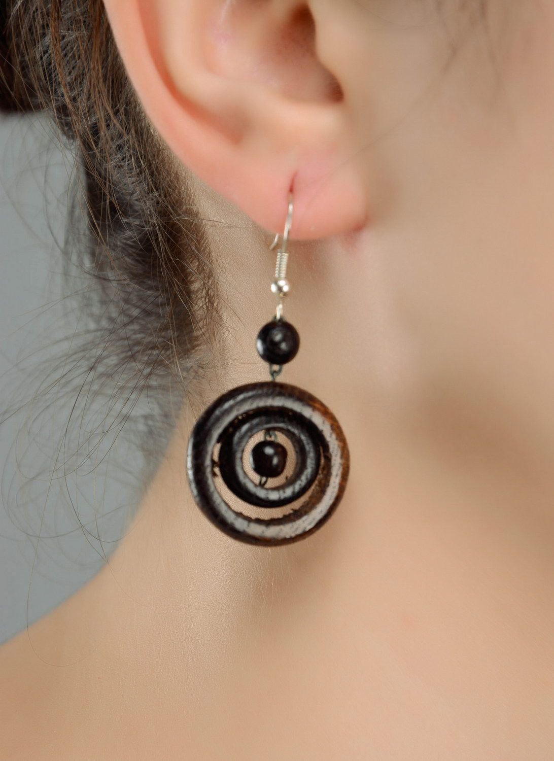 Round wooden earrings photo 3