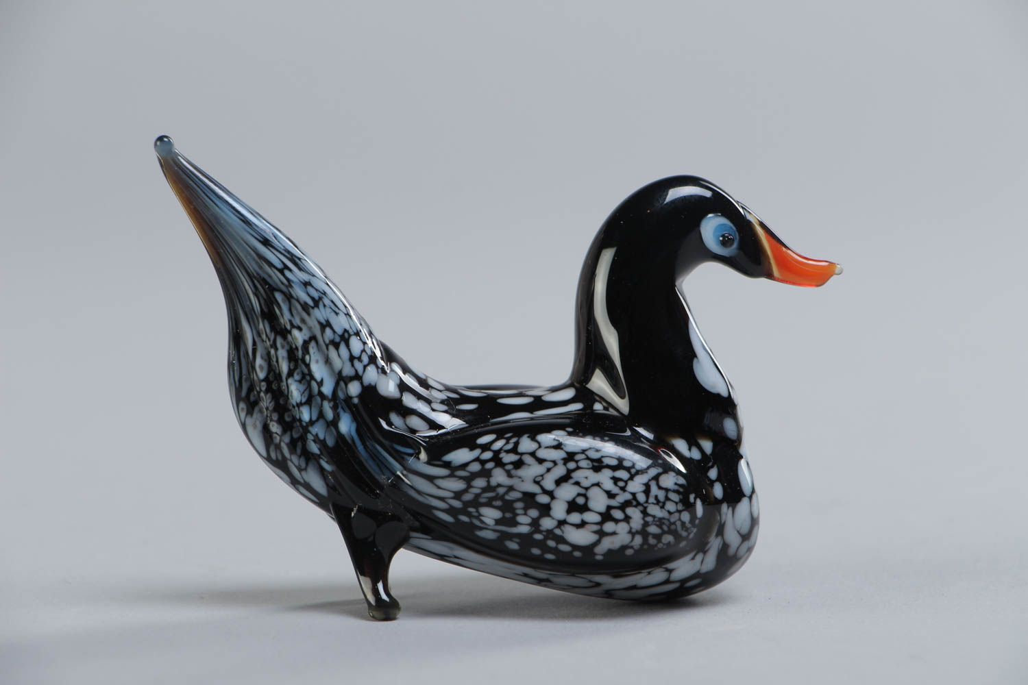 Miniature handmade lampwork glass figurine of black duck photo 2