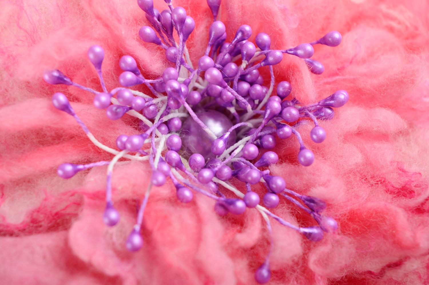 Handmade felted wool brooch-hair clip Pink Peony  photo 2