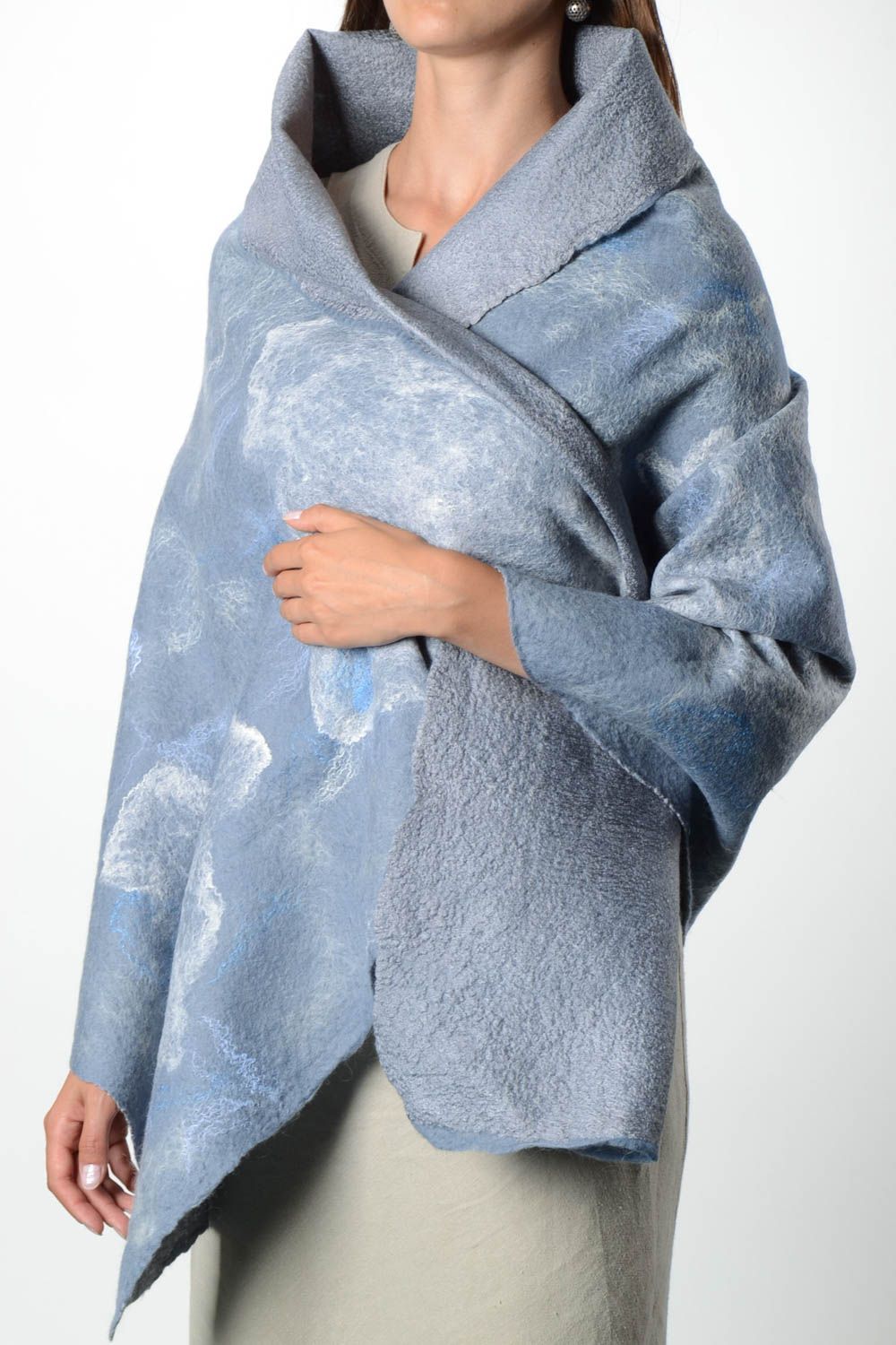 Blue woolen scarf unusual female shawl handmade accessory for women cute shawl photo 1