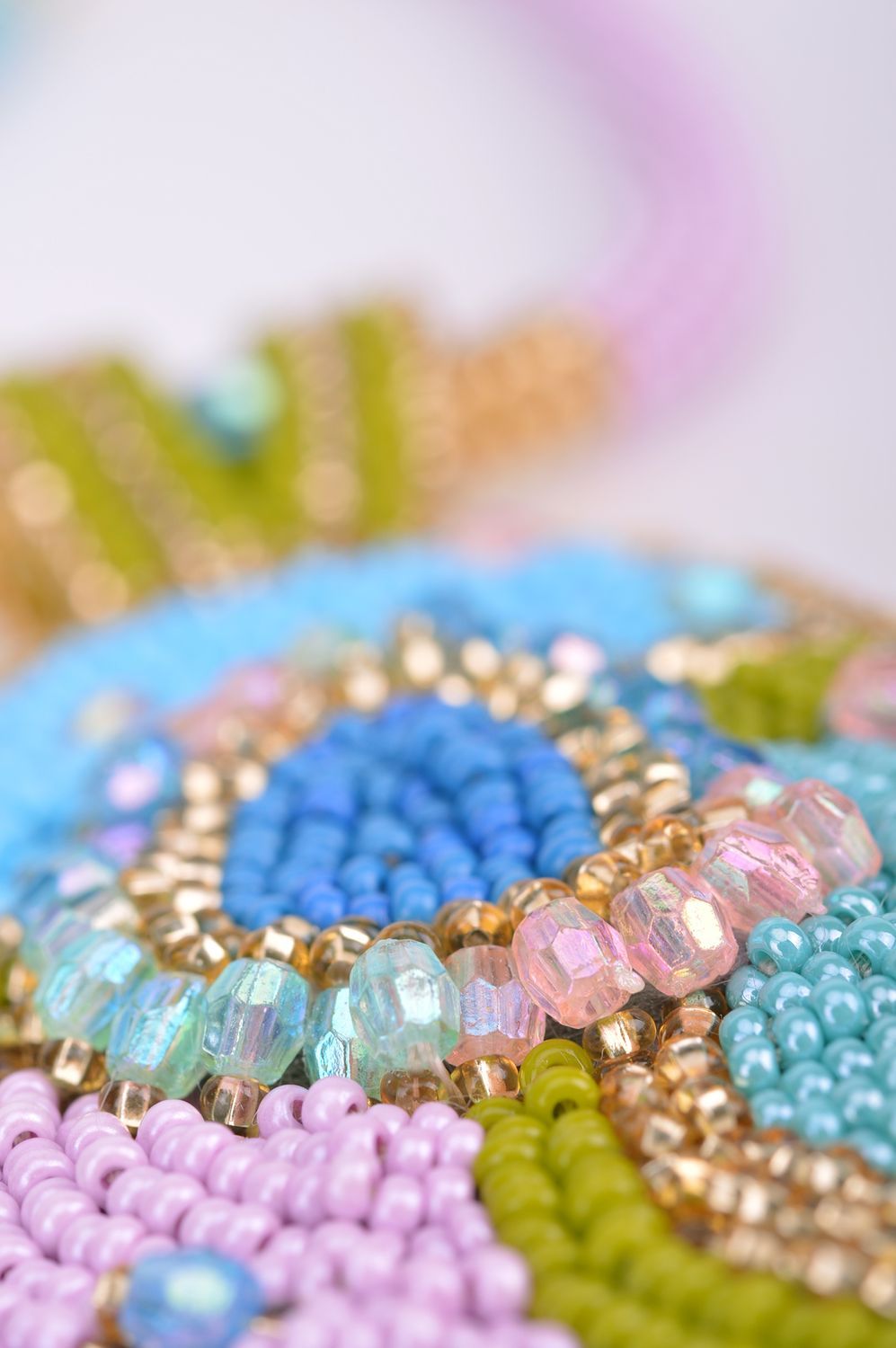 Unusual stylish bright handmade designer woven bead pendant for women photo 4