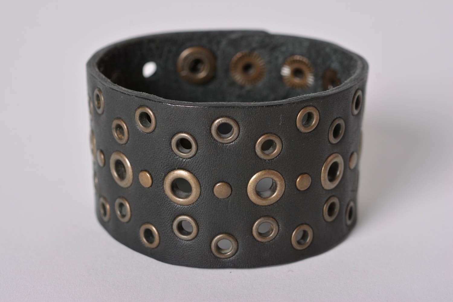 Handmade leather wide bracelet wide unisex bracelet stylish jewelry gift photo 2