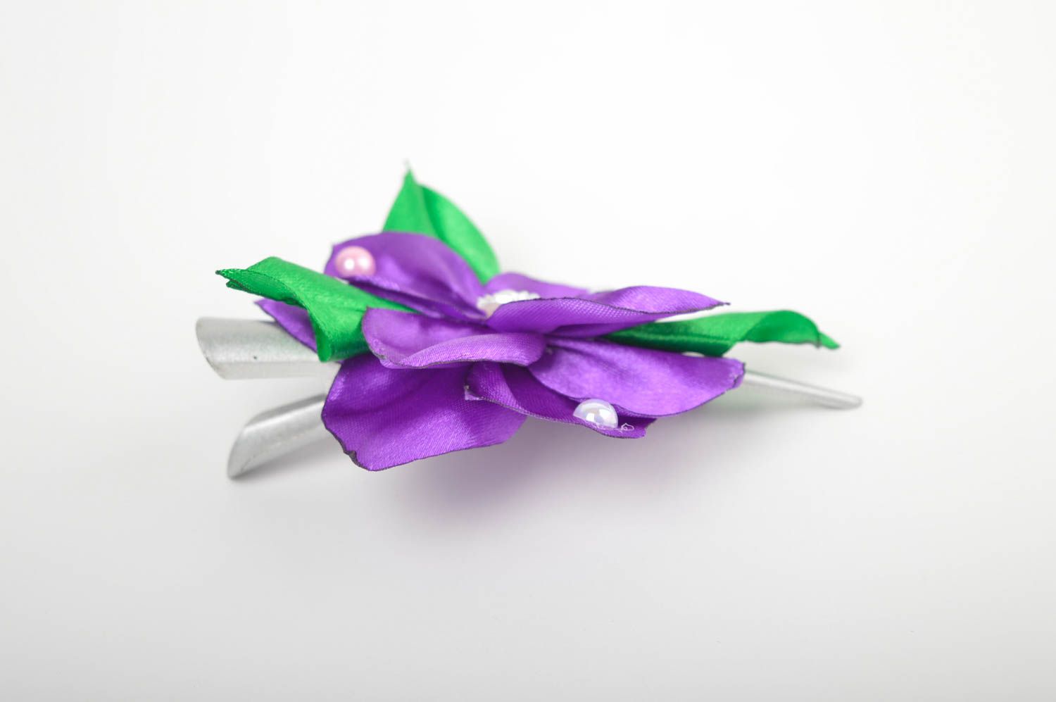 Gancho artesanal flor morada accesorio para el cabello regalo original foto 3