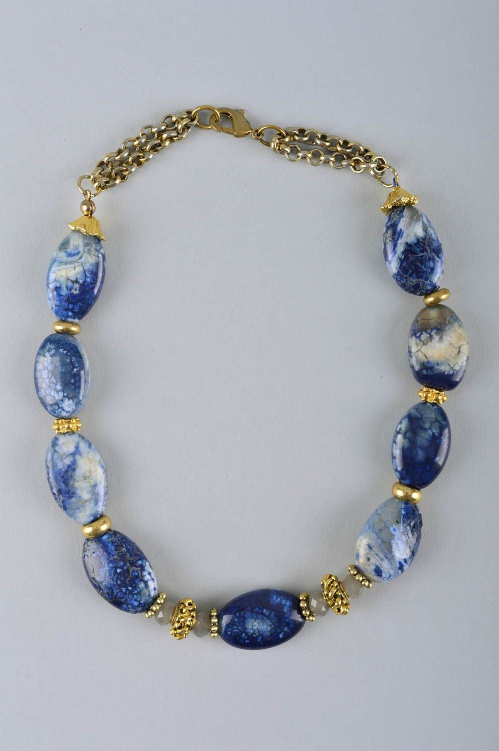 Unique natural stones designer necklace handmade bijouterie present for woman photo 2