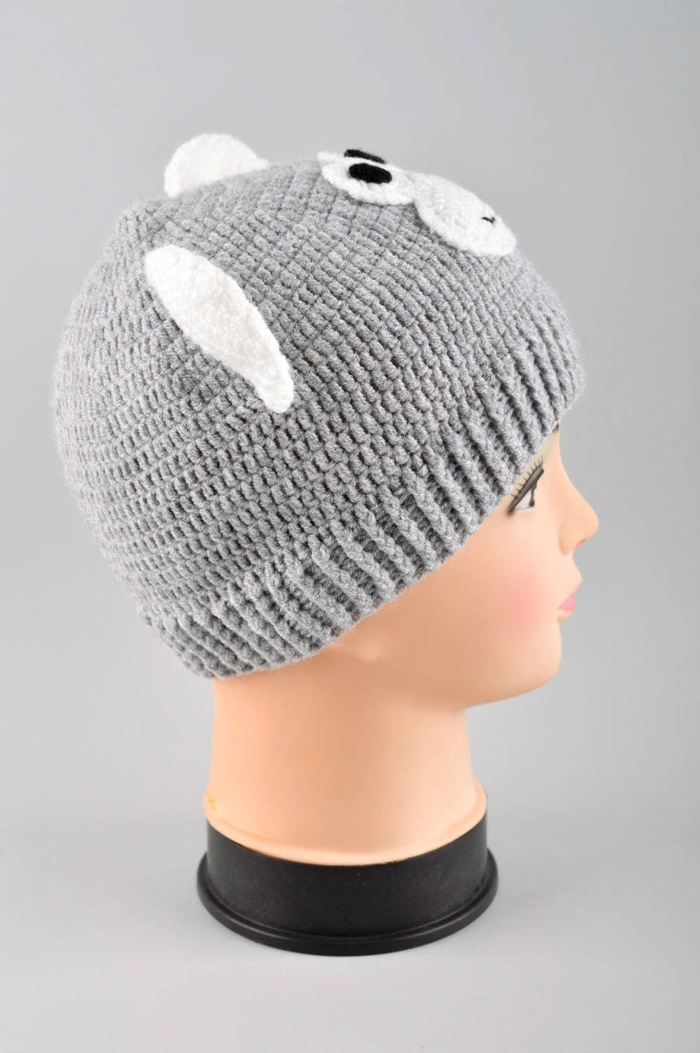 Mütze für Jungs handgemachte Mütze Kinder Geschenk gehäkelt grau für Winter foto 3
