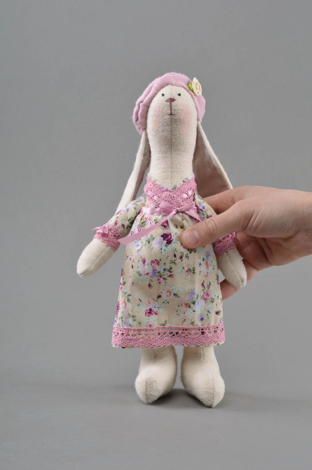 Handmade toy bunny in dress designer fabric stuffed toy for home decor photo 3