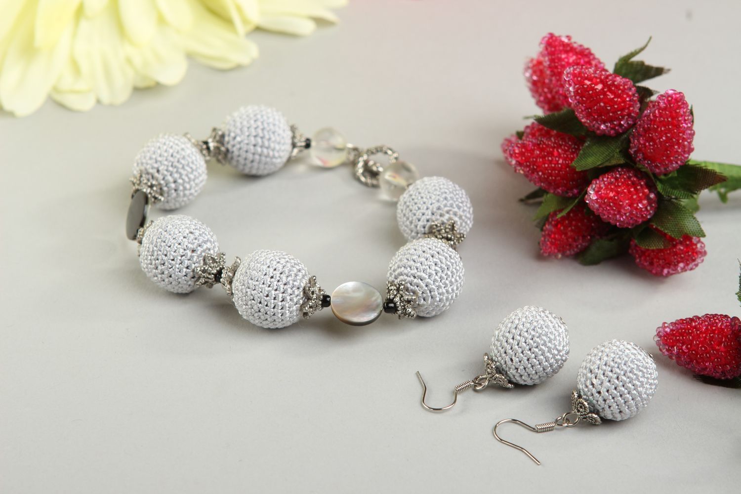 Handmade bracelet designer earrings unusual jewelry set gift for women photo 1