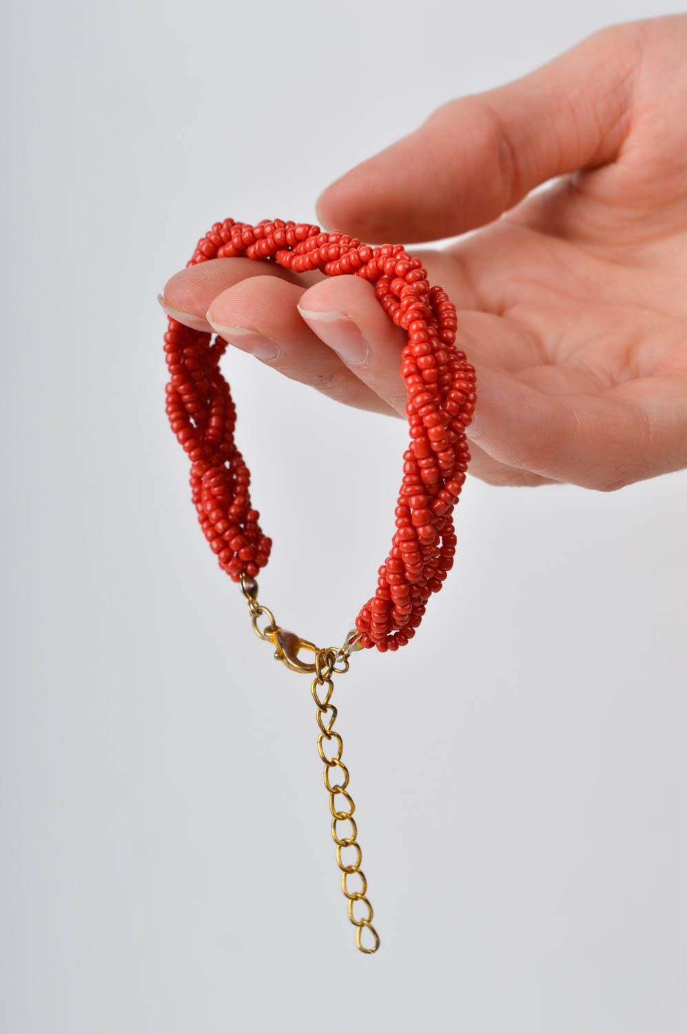 Bracelet rouge Bijou fait main tressé en perles de rocaille Cadeau femme photo 2