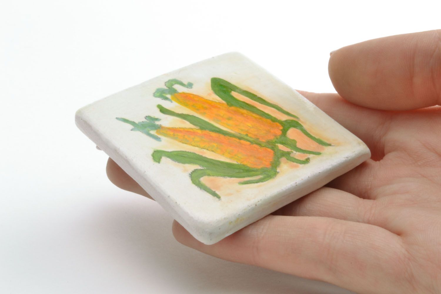 Imã de cerâmica feito à mão para frigorífico lembrancinha Milho foto 2