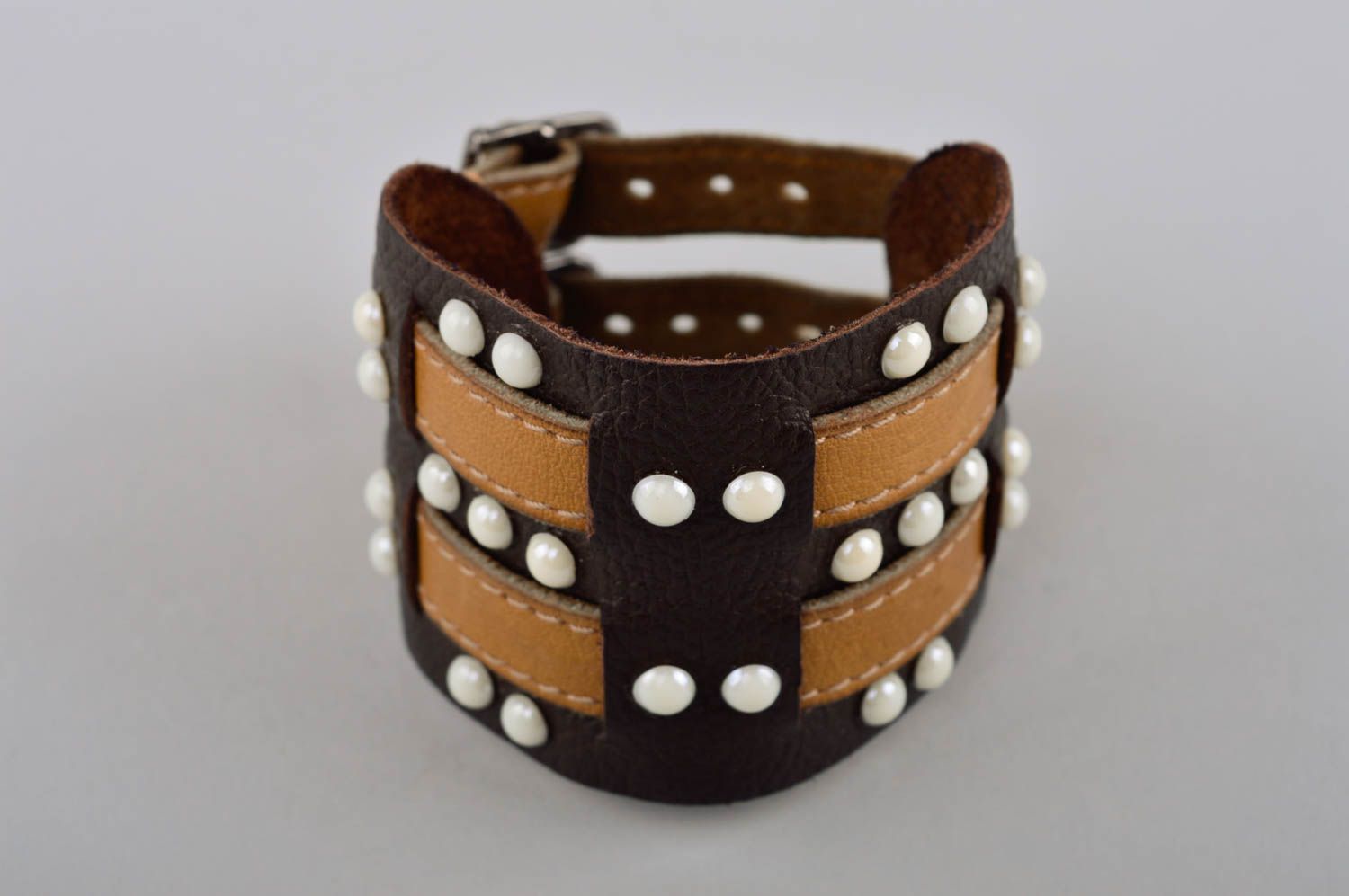 Handmade designer leather bracelet unusual stylish accessory trendy bracelet photo 2