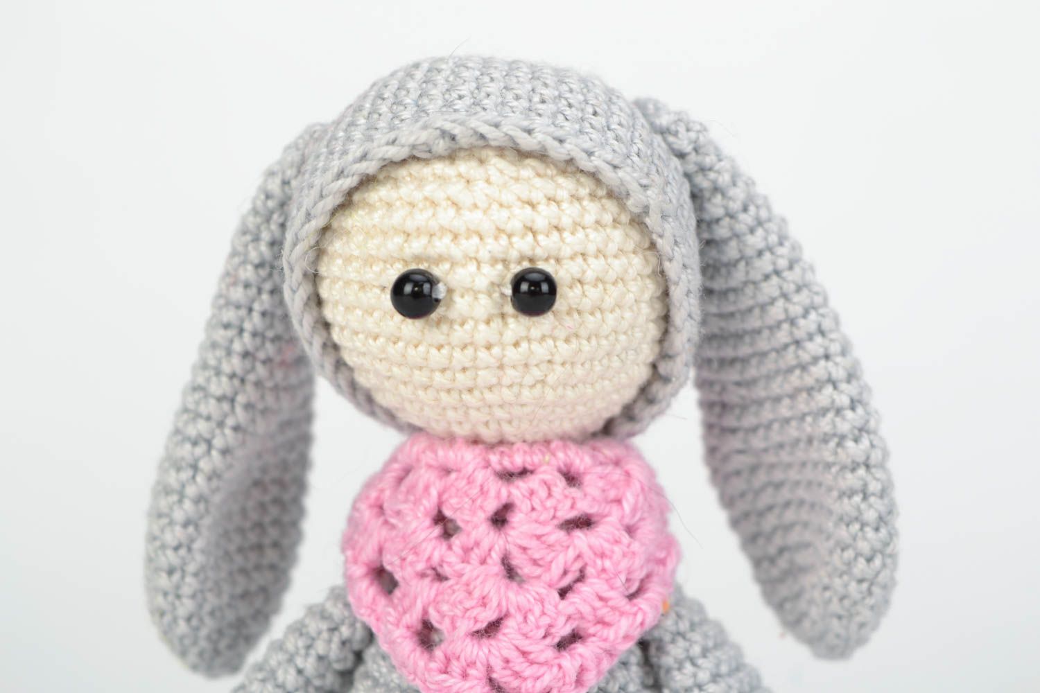 Handmade crochet cotton soft toy Girl in costume of hare photo 3