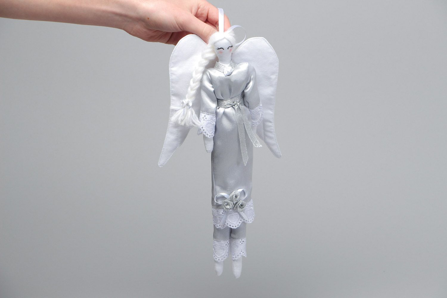 Авторская кукла ангел из ткани ручной работы декор интерьера дома серебристая фото 5