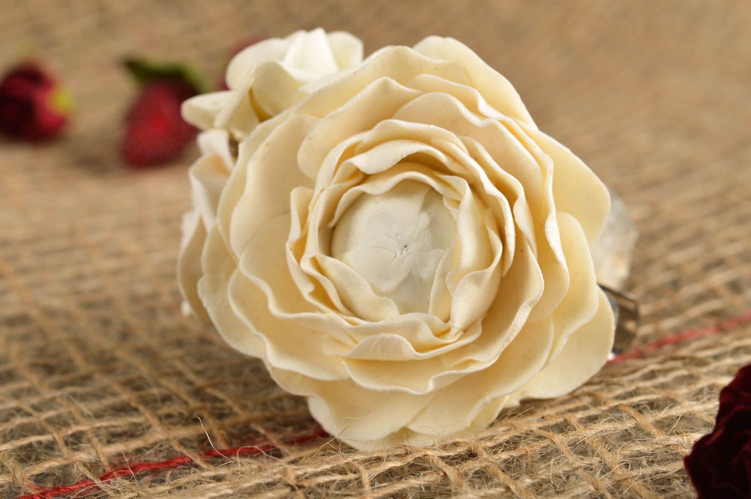 Pince cheveux fleur faite main Accessoire coiffure blanc grand Cadeau femme photo 1