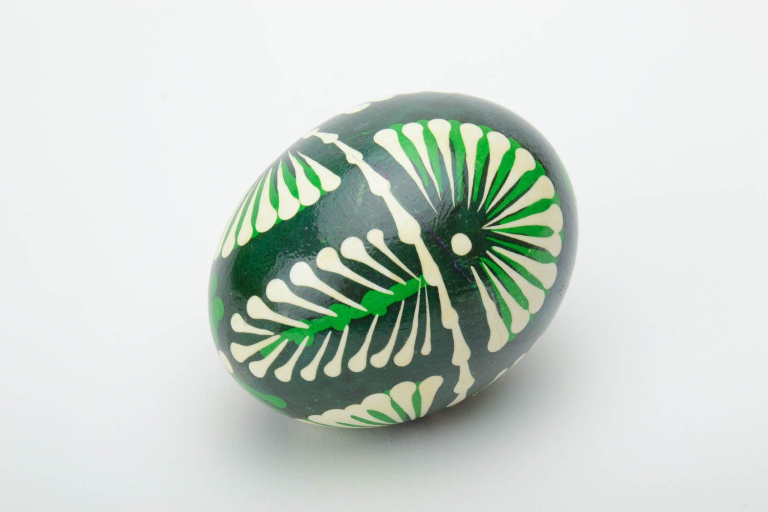 Handmade traditional decorative green painted Easter egg in Lemkiv style photo 2
