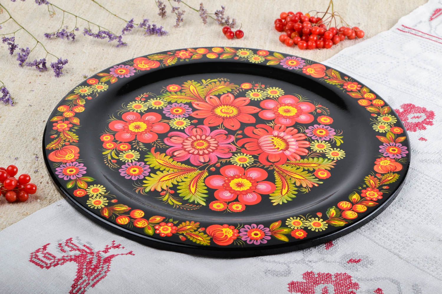 Handmade decorative plate stylish beautiful plate wooden stylish ware photo 1