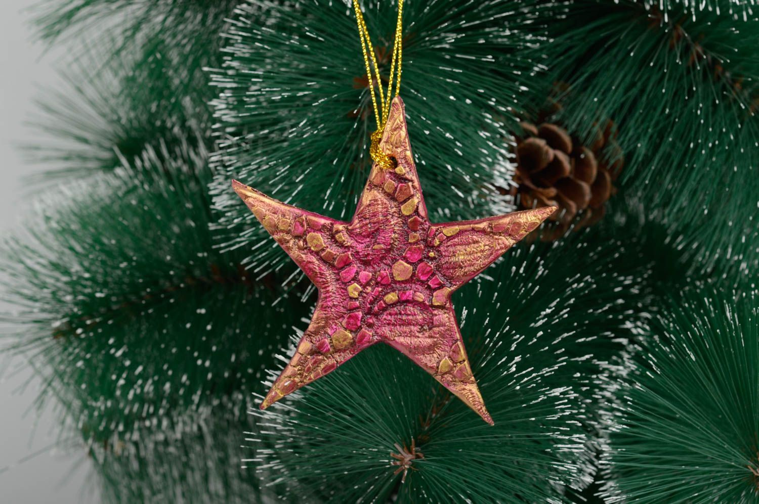 Игрушка на елку хэнд мэйд декор для дома игрушка из глины Фиолетовая звезда фото 1