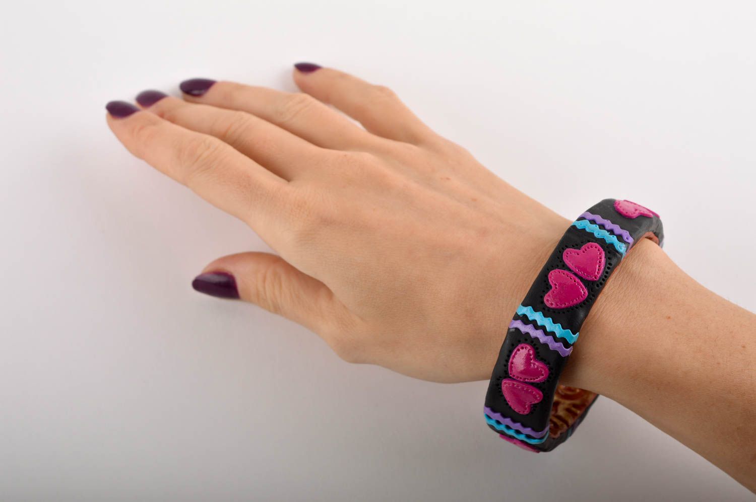 Polymer clay bracelet handmade plastic bracelet wide bracelet for women photo 5