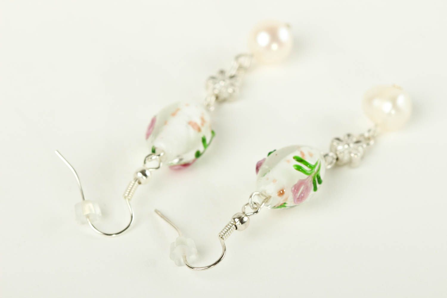 Boucles d'oreilles perles verre Bijou fait main pendantes Cadeau pour femme photo 4