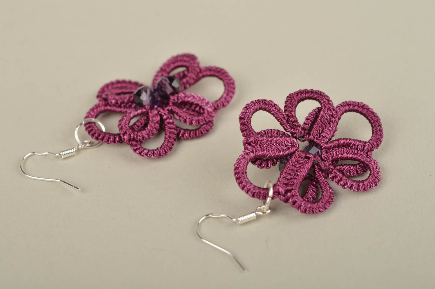 Handmade woven earrings tatting earrings designer accessories for women photo 5