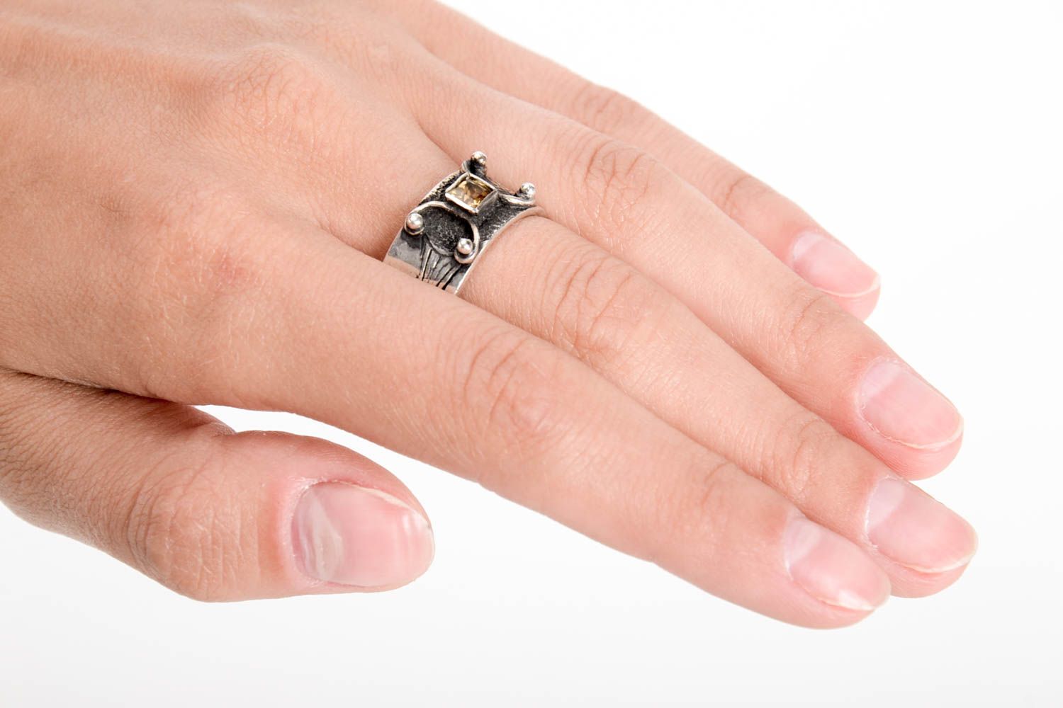 Серебряное кольцо ручной работы женское кольцо серебряное украшение с цитрином фото 2