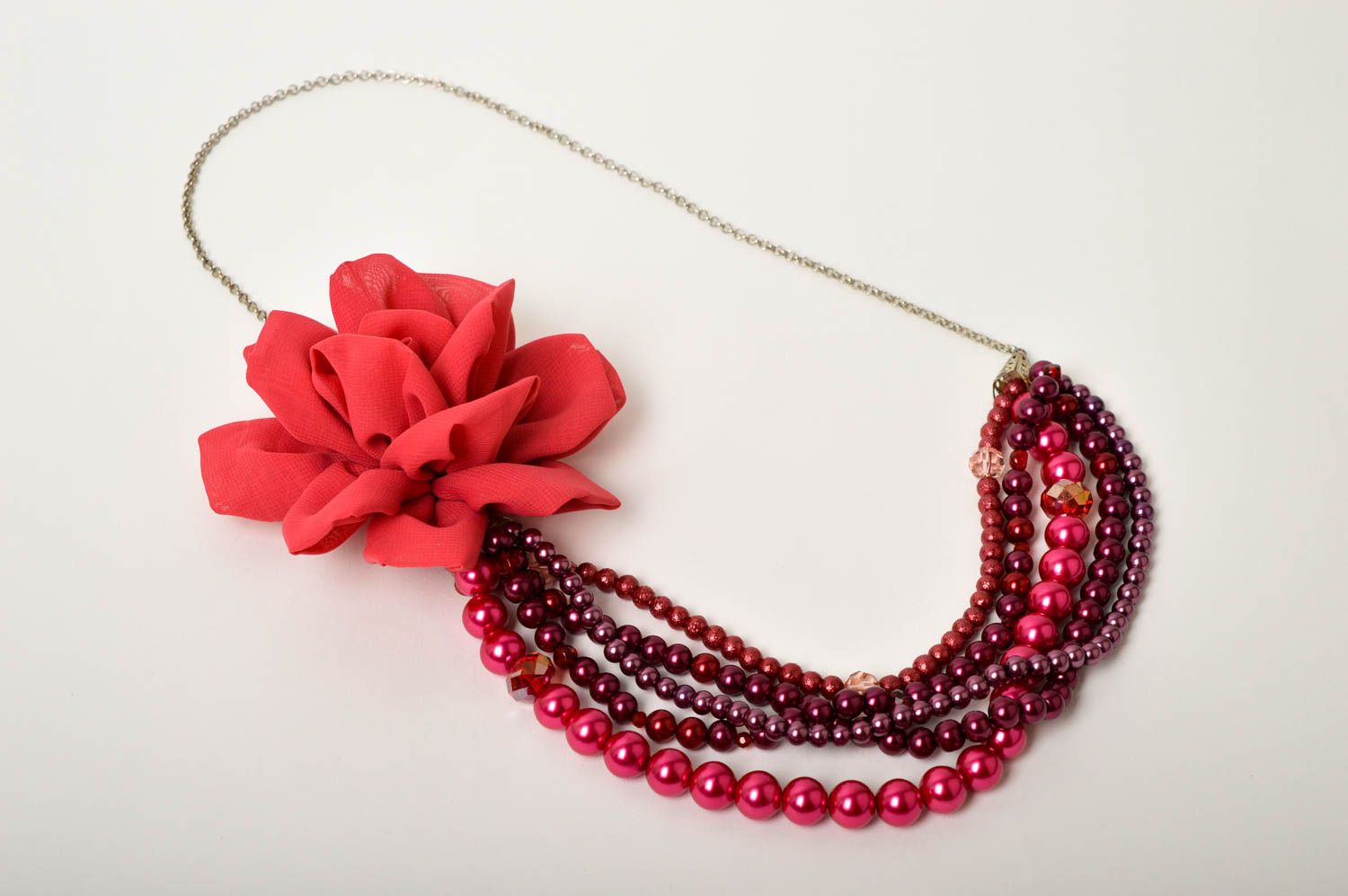 Collier rouge Bijou fait main multirang perles fantaisie avec fleur Cadeau femme photo 5