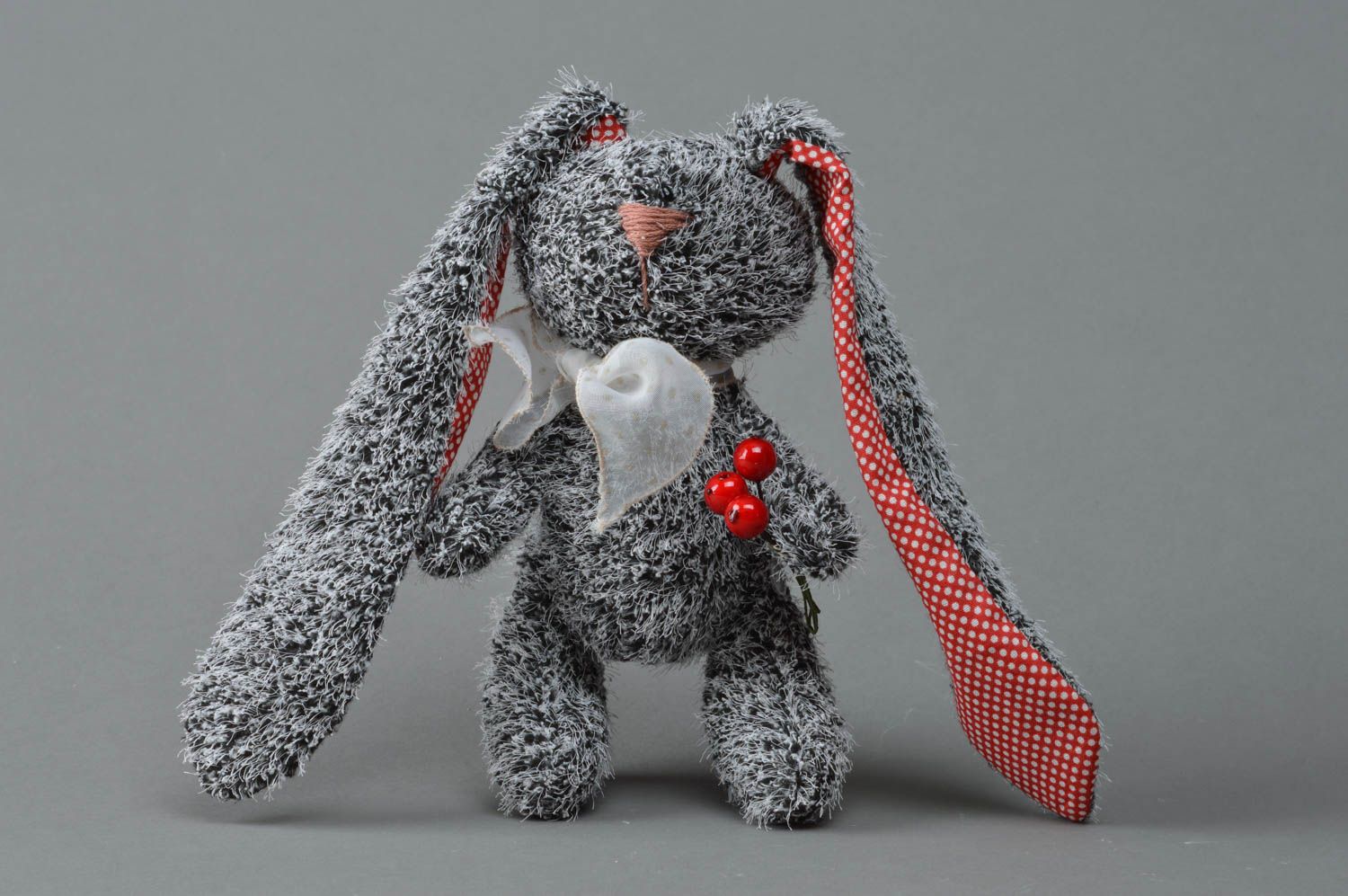 Handmade decorative designer toy in the form of bunny made of artificial fur photo 4