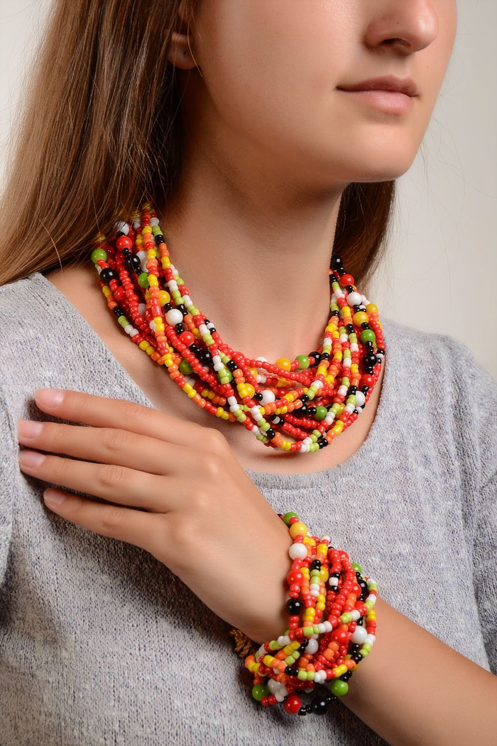 Parure bijoux Collier ethnique fait main bracelet multicolores Accessoires femme photo 1