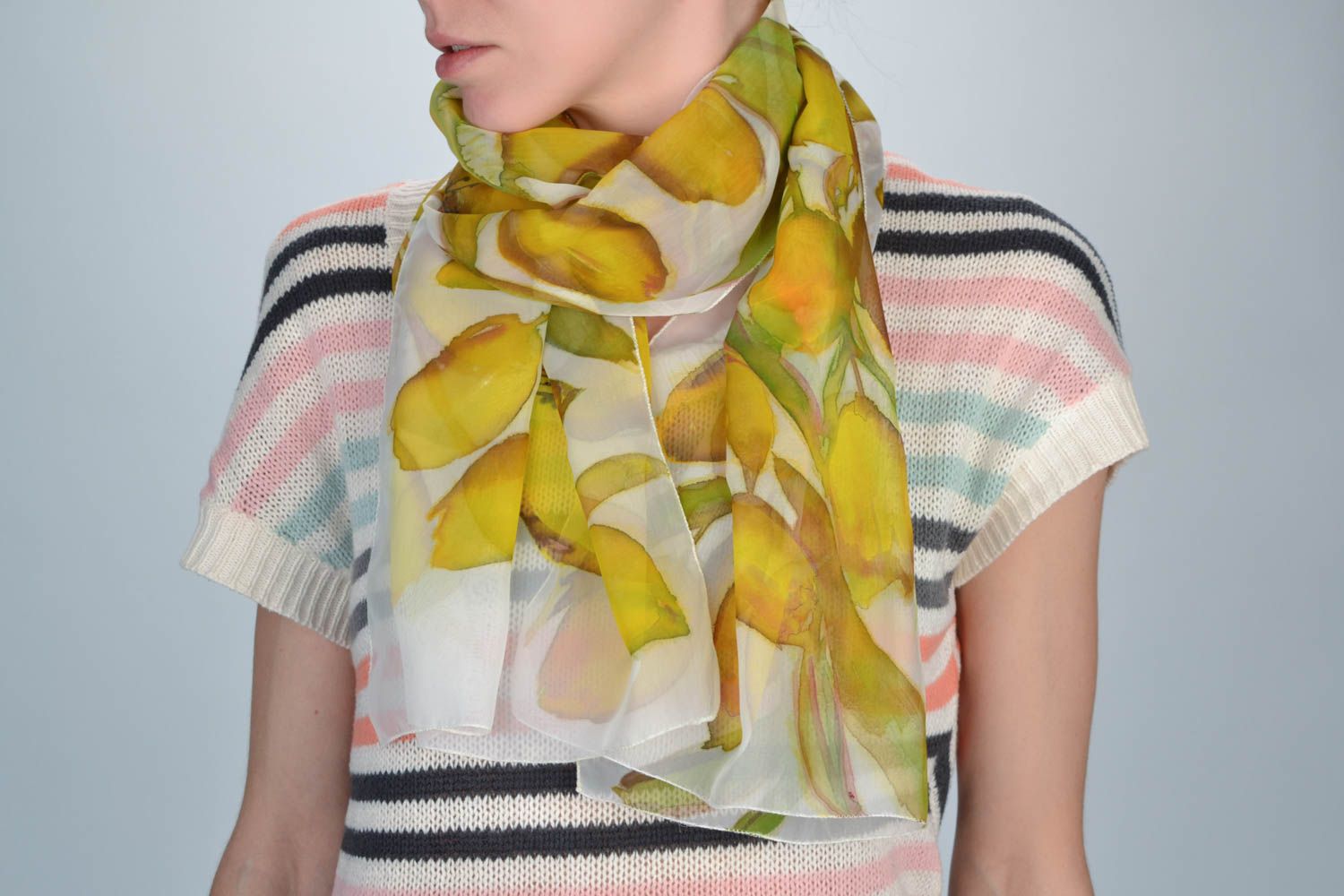 Beautiful designer handmade bright chiffon scarf of yellow color for women photo 1