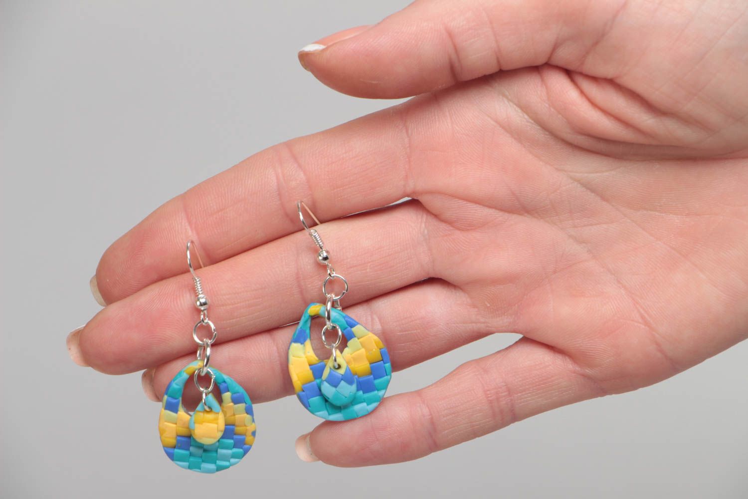Polymer clay earrings with charms unusual stylish handmade summer jewelry photo 4