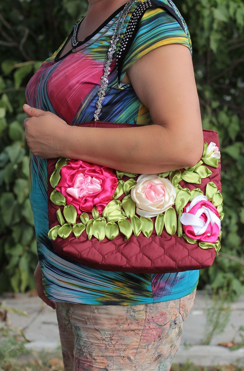 Handmade textile embroidered bag stylish shoulder bag unusual female bag photo 5