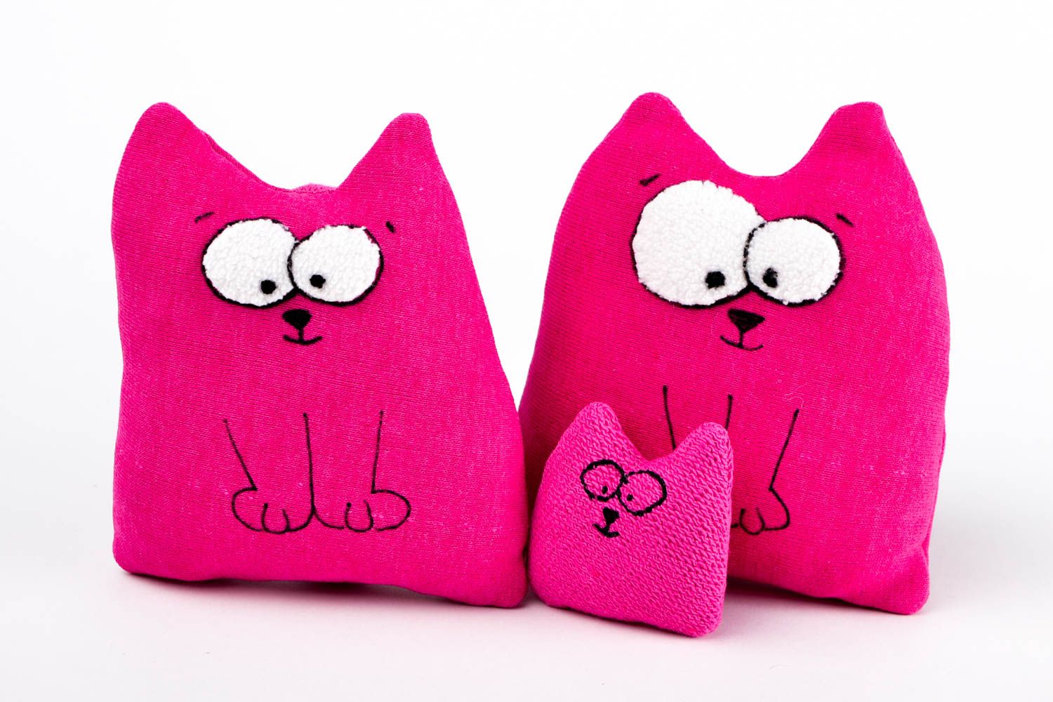 Peluches chats roses Jouets faits main en polaire 3 pièces Cadeau pour enfant photo 4