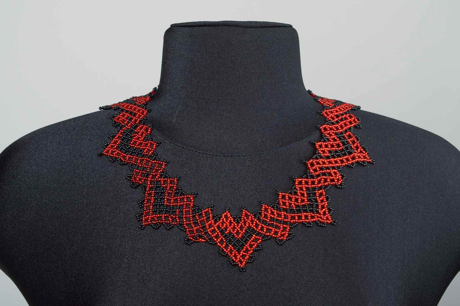 Handmade charming necklace beaded black and red necklace elegant accessory photo 5